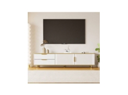 Móvel de TV decorado com textura esculpida, moldura de mármore, dourado, ideal para salas de estar modernas Hvorstur