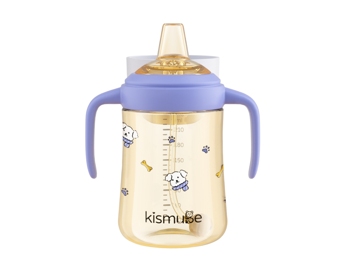 Mamadeira Flip-top com Tampa Integrada e Copo para Beber Direto para Bebês Acima de 6 Meses com Strawazul Com Desenho De Bico De Pato, 300ml