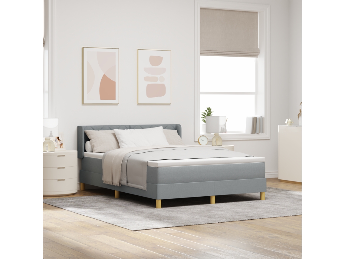Cama Box Com Colchão Cinza Claro, 140 X 200 Cm, Em Tecido.