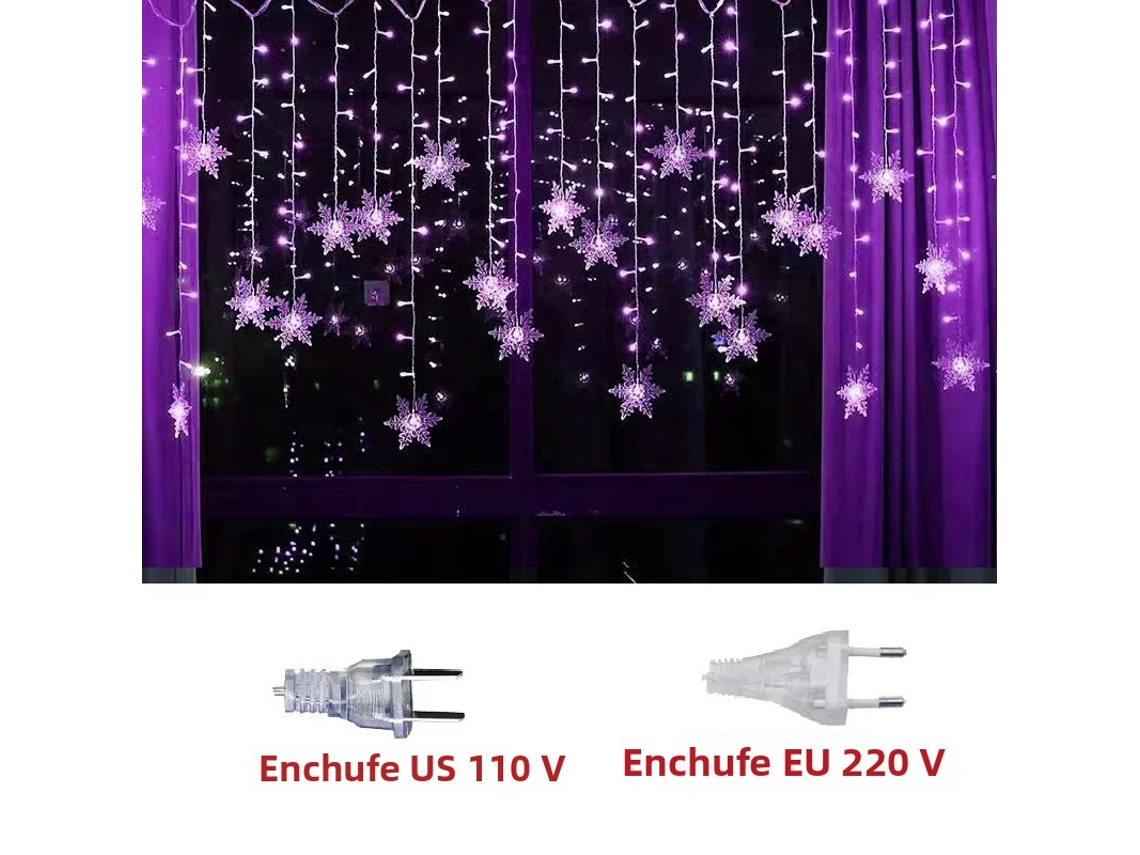 (roxo 220v) Cordão De Luzes De Natal Led De 3,5 Metros Com Flocos De Neve, Folhas, Cortinas E Guirlandas À Prova D'água.