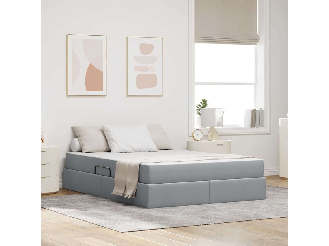 Vidaxl Cama Com Arrumação E Colchão Cinzento-claro 140 X 200 Cm
