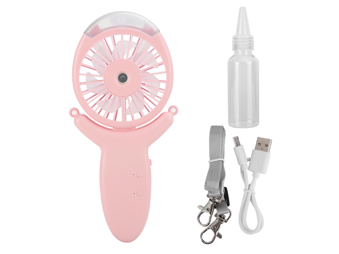 Ventilador Portátil Pendurado No Pescoço, Ventilador Elétrico Pequeno Portátil, Usb, Umidificação Spray, Rosa, Silencioso.