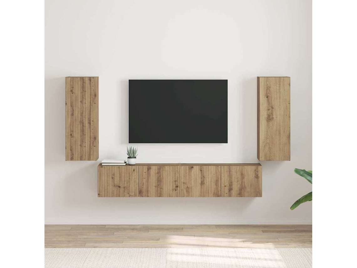 Vidaxl Armário de Tv de Parede 2 Pcs Carvalho Artesanal
