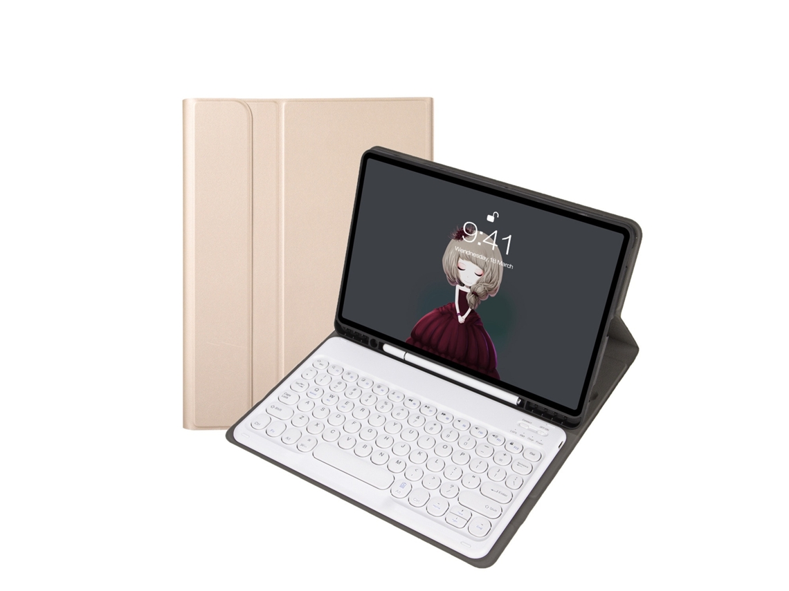 Lurelia Capa Com Teclado Bluetooth Para Ipad Pro11 2021/2020/2018 Teclado Destacável, Layout Pt, Ouro E Branco