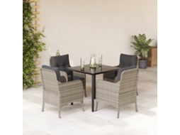 Conjunto 5 Peças Jantar P/ Jardim C/ Almofadões Cinza Claro Dkd Home Decor
