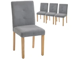 Cadeiras de Jantar Veludo Cotelê Cinza S/MARCA, com encosto alto, assento acolchoado, pernas de madeira, pacote de 4