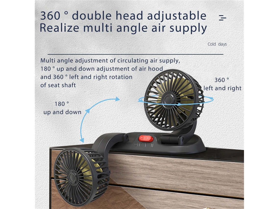 Ventilador Portátil, Universal, Ajustable, Usb, Doble Ventilador, Para Verano, Exterior, Coche, Hogar, Uso Diario.