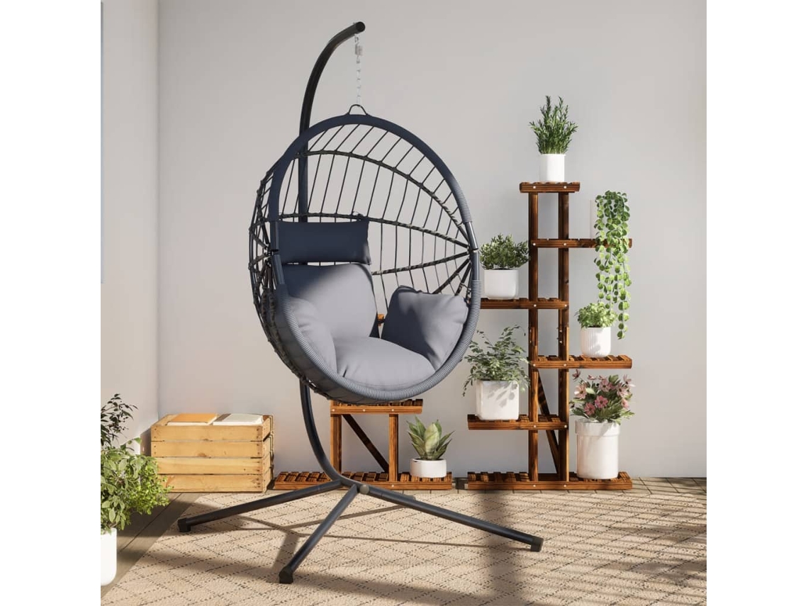 Vidaxl Cadeira Forma De Ovo Suspensa C/ Suporte Vime/aço Cinza-claro