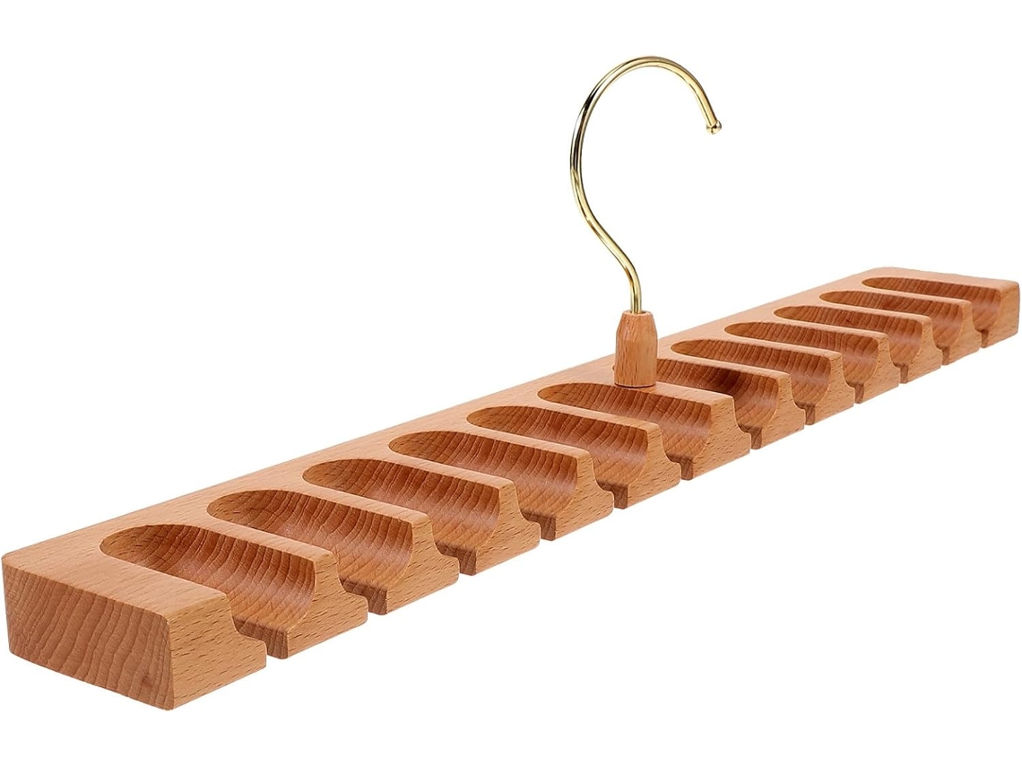 Elegante Organizador Cintos Inoxidável Madeira Cáqui Design Montagem Parede Otimiza Espaço Facilita GOKOCO