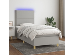 Vidaxl Cama Box Spring C/ Colchão E Led 90x200 Cm Tecido Cinza-claro