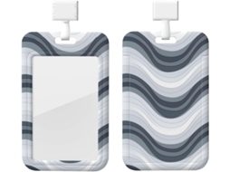 Porta Crachá Listrado Cinza Con Ondas, Protetor de Cartão Vertical Com Cordão, Camada Plástica Impermeável, Porta Cartão