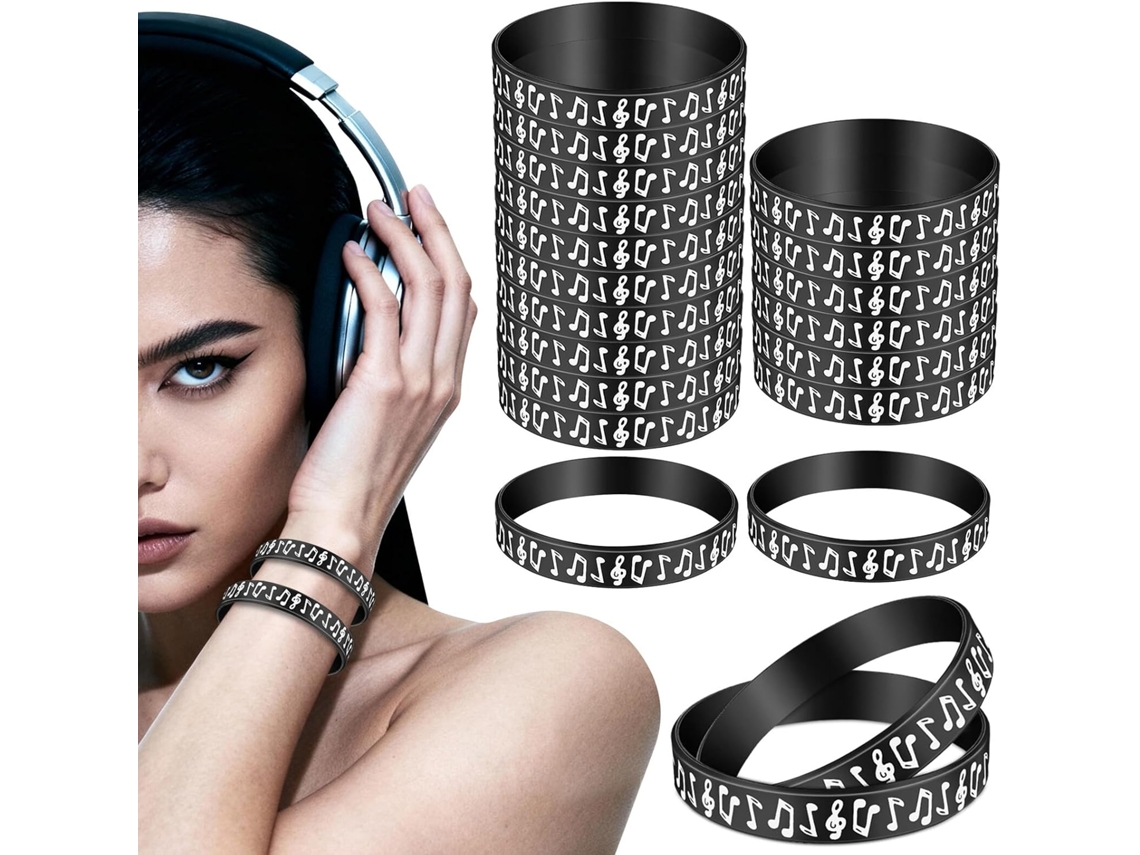 Pulseiras De Silicone Confortáveis Tehaux Com Notas Musicais Pretas, 24 Unidades, Criam Um Ambiente Animado Em Festivais E