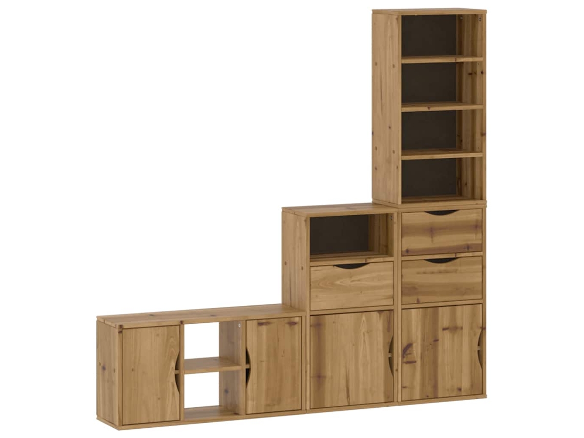 Conjunto 4 Unidade De Tv Com Armazenamento Vidaxl Marrom Madeira De Pinho