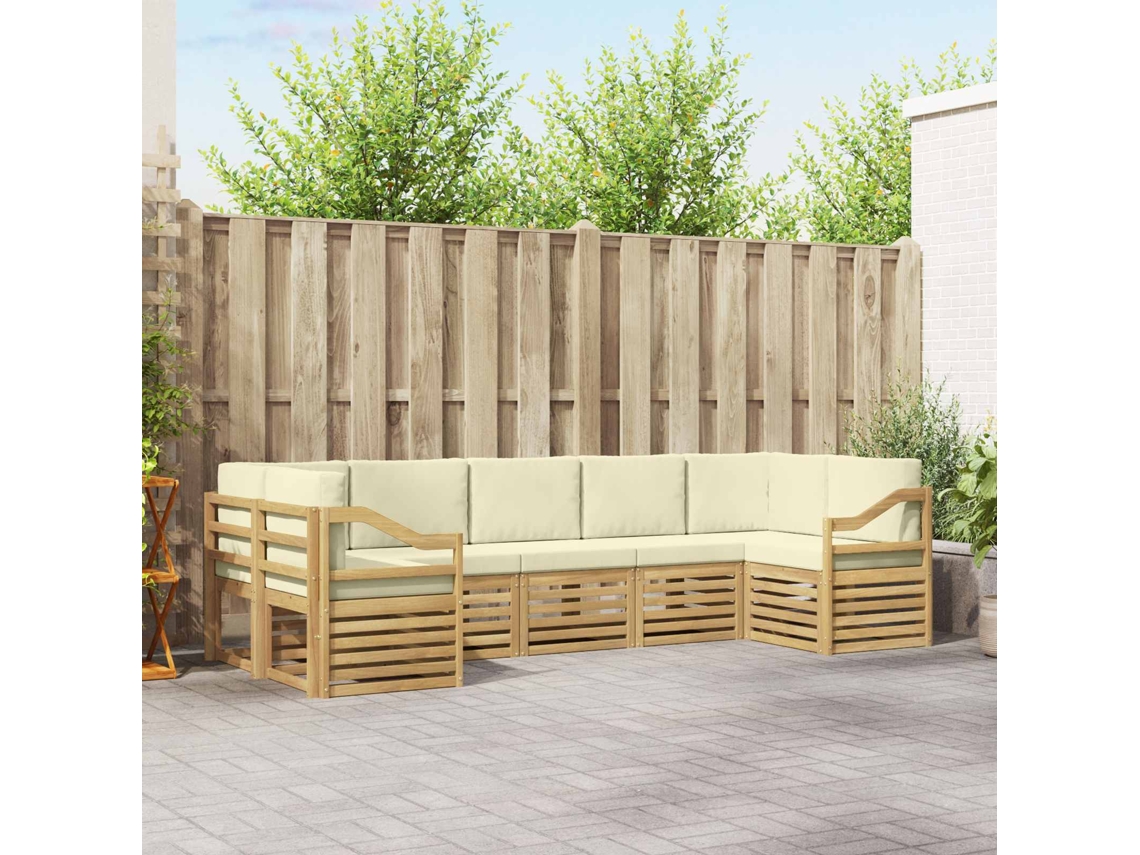 Vidaxl Conjunto De Sofá Sectional 7 Pcs Branco E Creme Poliéster