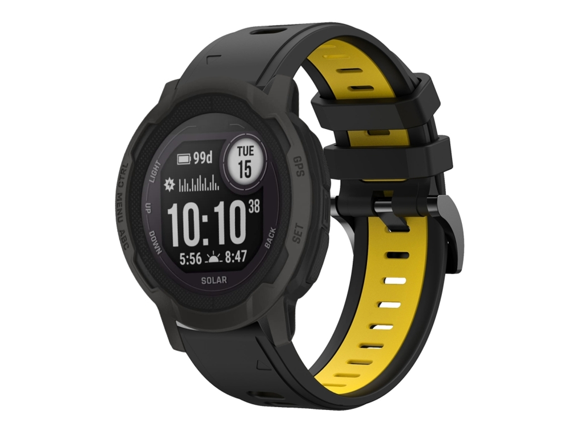 Bracelete para Garmin Instinct 2 Solar Silicone Esportivo Duas Cores Preto + Amarelo XIAOMOYU (22mm)