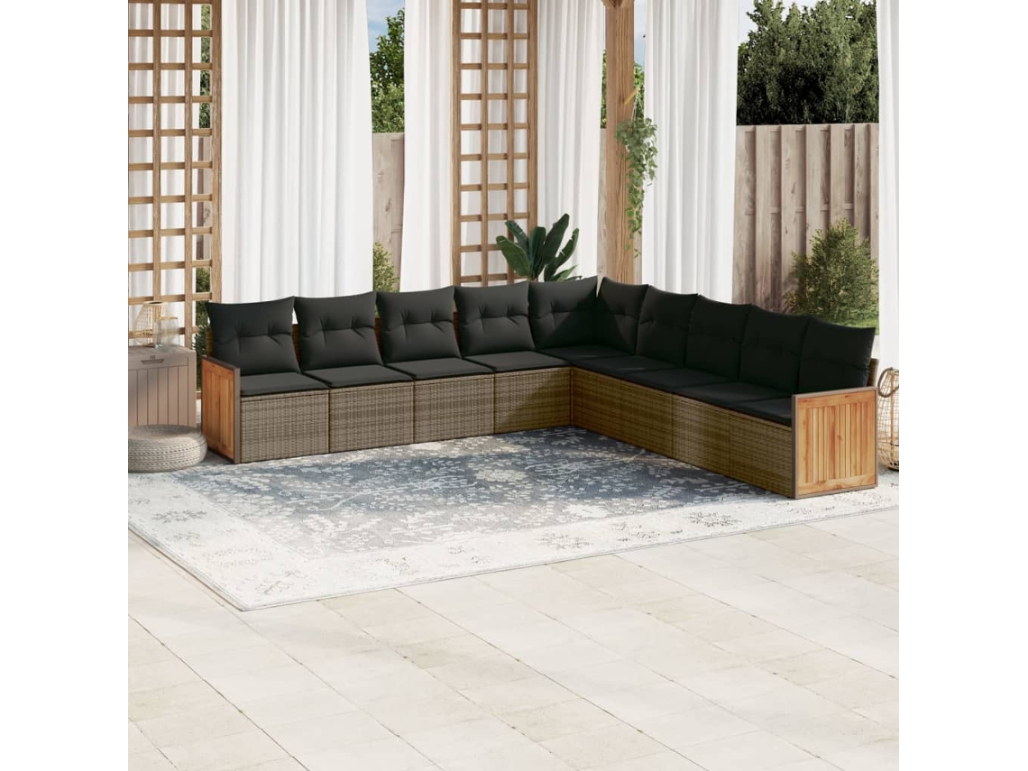 Vidaxl 9 Pcs Conjunto Sofás P/ Jardim Com Almofadões Vime Pe Cinzento