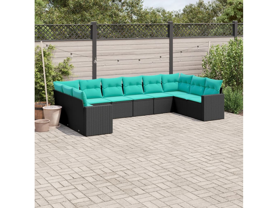 Vidaxl 10 Pcs Conjunto De Sofás P/ Jardim C/ Almofadões Vime Pe Preto