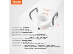Assento Sanitário Elevado VEVOR com Altura de 5 Polegadas e 350 Libras para Vaso Sanitário Redondo e Alongado