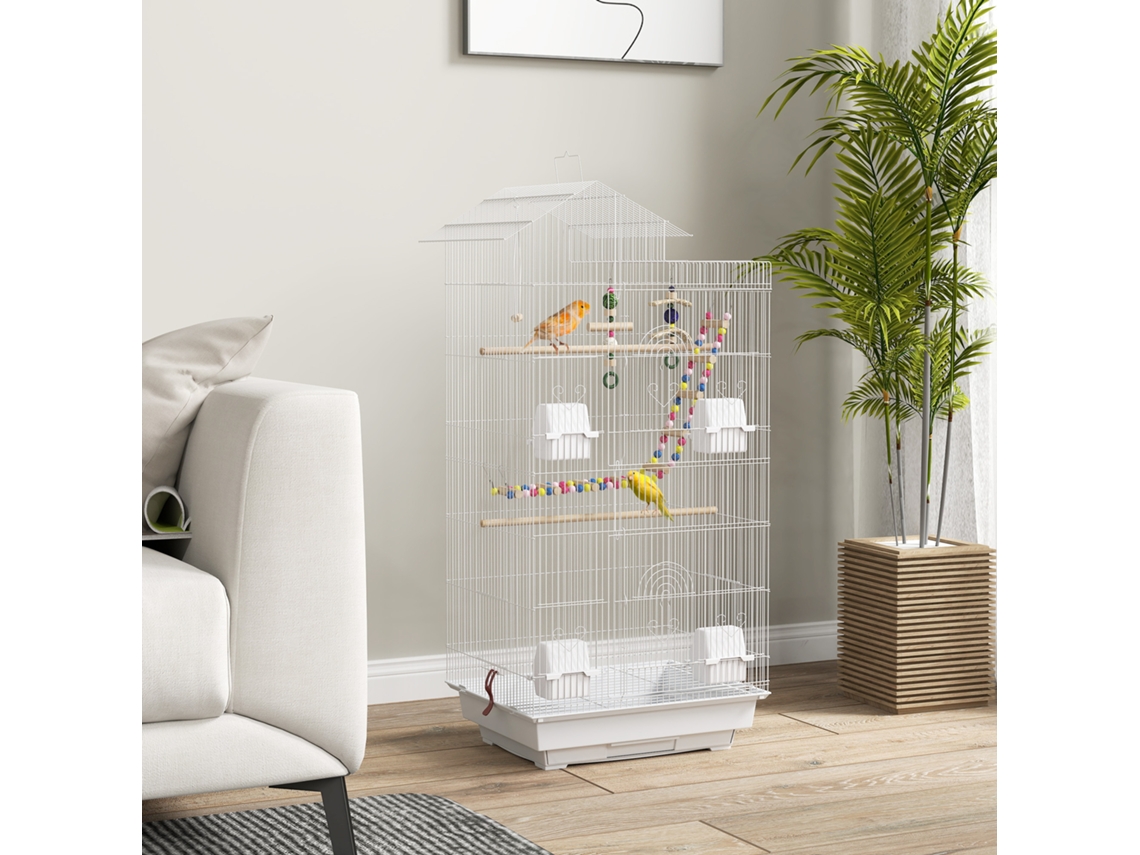 Gaiola Para Pássaros, 46 X 36 X 120 Cm, Com Pegas, Aço, Pp, Branco