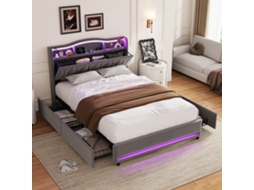 Cama Infantil 140x200 com Cabeceira em Pétala Cama de Solteiro Estofada com Led Sem Colchão BURSDANY