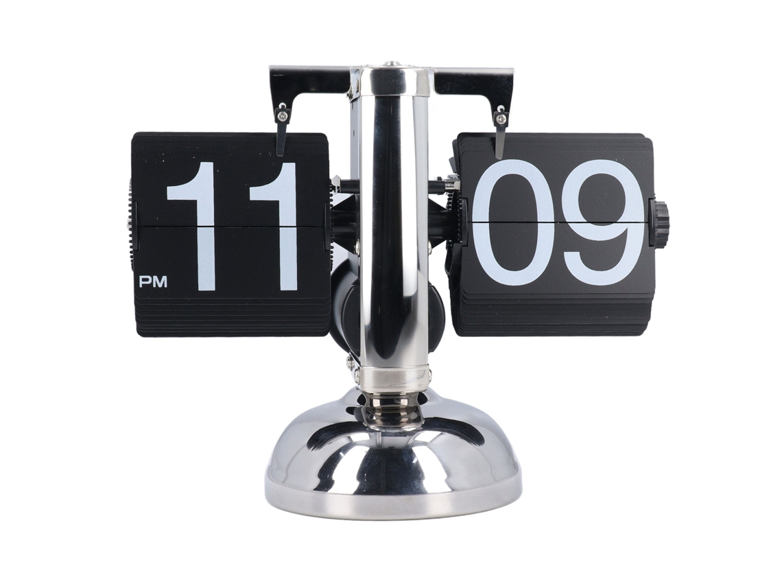 Reloj De Mesa De Volteo Mecánico Vintage Digital Batería Ajustable Acero Inoxidable Negro