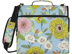 Pasta Elegante Com Estampa De Margaridas, Verde E Rosa, Com 3 Argolas E Alça, Com Vários Bolsos, Organizador De