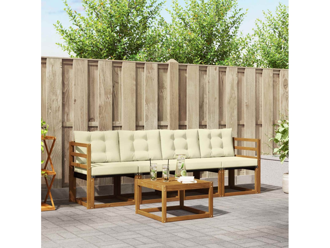Vidaxl Conjunto De Sofás Para Exterior 5 Unid. Natural E Creme