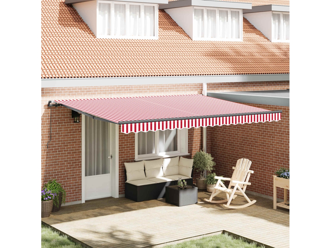 Vidaxl Toldo Retrátil Vermelho E Branco 450 × 350 Cm