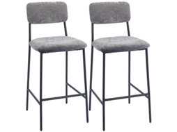 Conjunto 2 Banquetas Altas Estofadas Tecido Aço Cinza