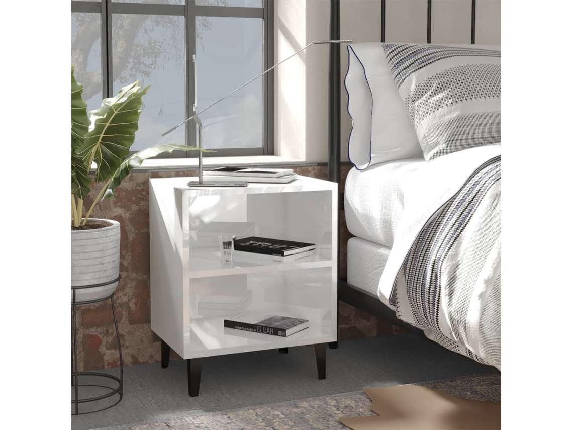 Vidaxl Mesas Cabeceira Pernas Metal 2 Pcs 40x30x50 Cm Branco Brilhante