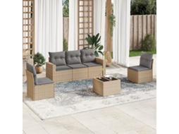 Vidaxl 6 Pcs Conjunto De Sofás P/ Jardim Com Almofadões Vime Pe Bege