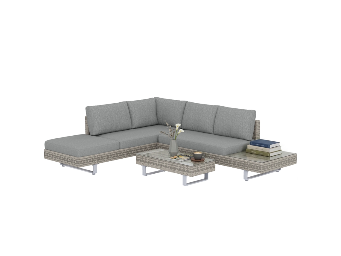 Conjunto Jardim Vime 3 peças PROFESIA BOYANG com sofás modulares, mesa lateral e centro cinza