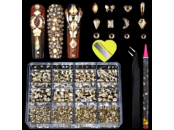 Adesivos de Unha com Strass de Cristal Ab, 12 Formatos Variados, Design Plano 3d. MDUG