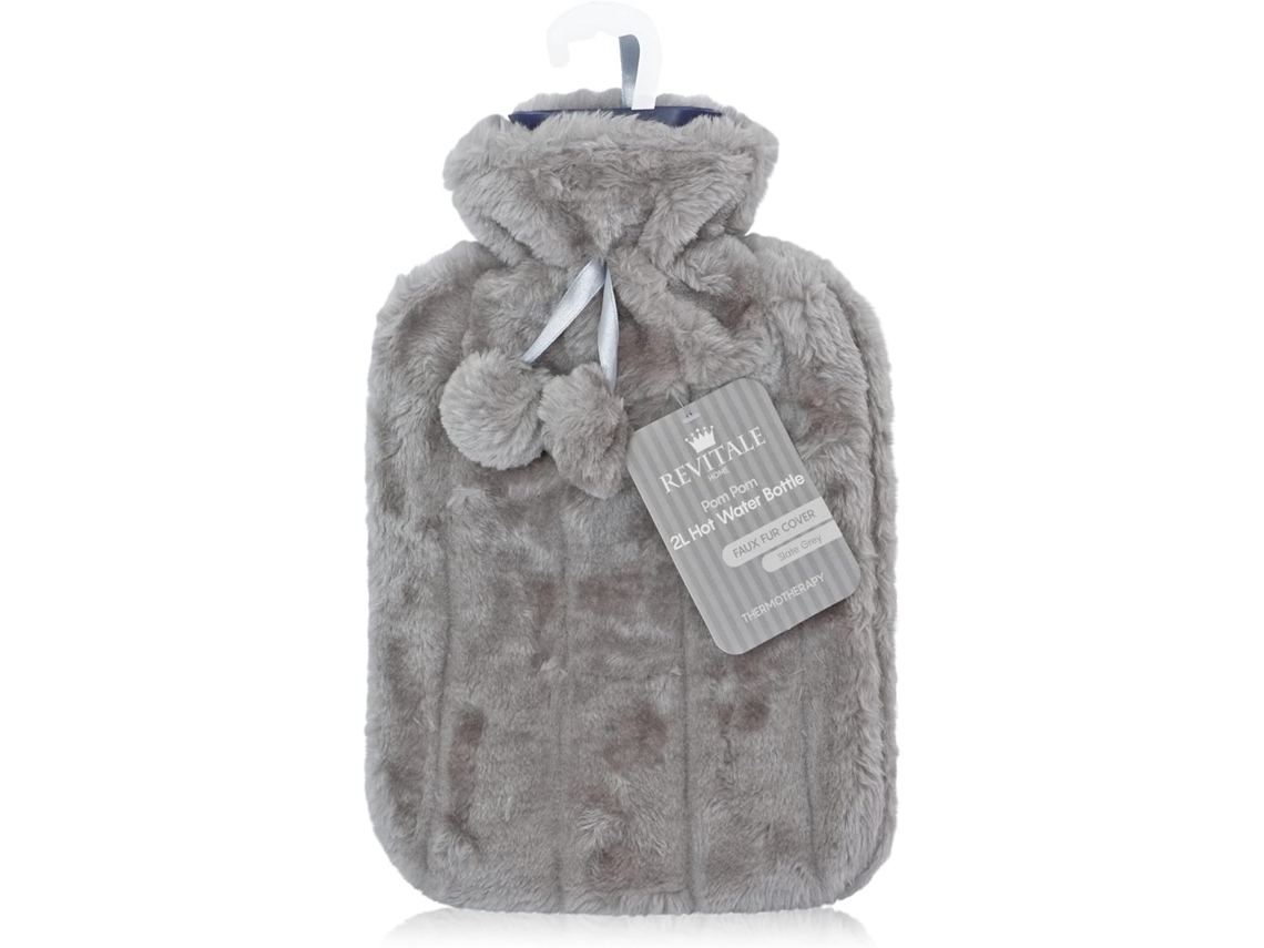 Capa Luxuosa Em Pele Sintética E Pompom Bolsa De Água Quente 2 L, Cinza Ardósia AQUAFORGE