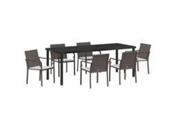 Conjunto 7 Conjunto De Jantar Para Jardim Vidaxl Castanho Vime Pe (200 X 80 X 73 Cm)