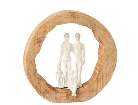 Estátua - J-LINE - Família em Madeira Natural e Alumínio - 27,5 x 27 x 8 cm - Estilo Contemporâneo - Design
