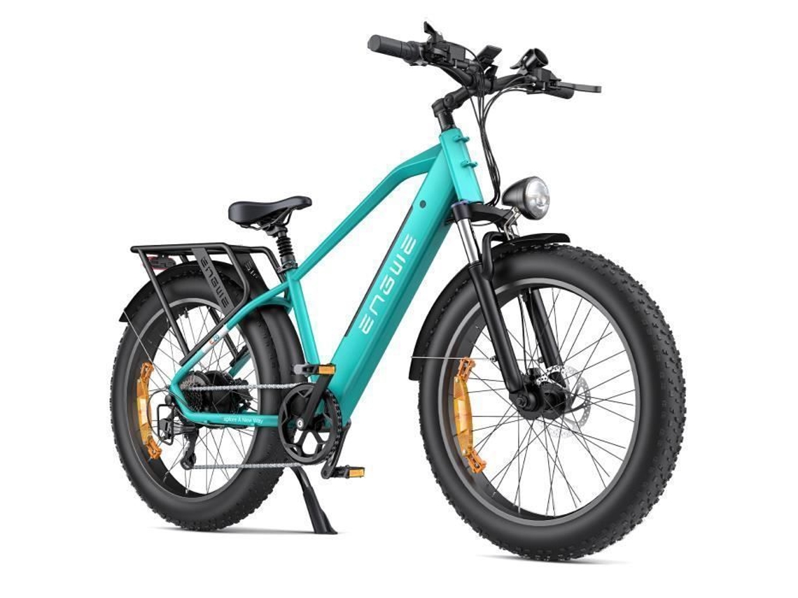 Bicicleta elétrica Engwe E26, autonomia de 140 km, motor de 250 W, bateria de 48 V e 16 Ah, amortecedor dianteiro, pneus para neve, fat bike VTC de 26 polegadas, azul
