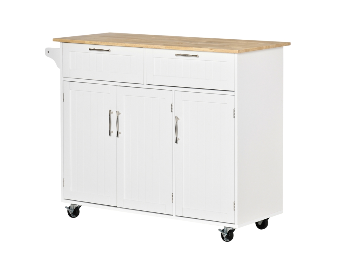 Carrinho de Cozinha com Rodas 2 Gavetas 3 Portas Prateleiras Ajustáveis S/MARCA (121x46x91 cm, branco)