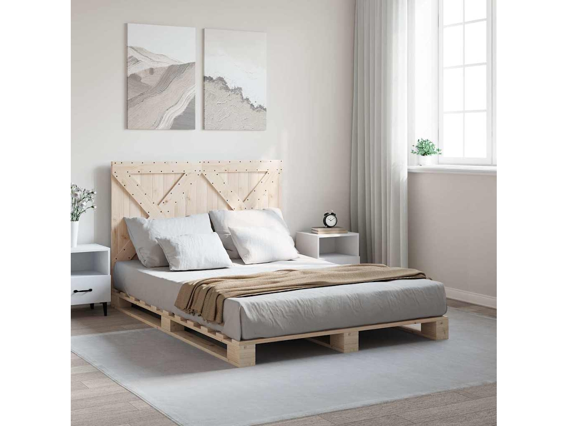 Vidaxl Estrutura De Cama Com Cabeceira 140x200 Cm Pinho Maciço