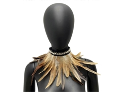 Bufanda De Plumas Falsas Com Perlas Decorativas Suave E Ajustável Com Cinta De Renda Colar Gótico Retrô Para Festa De Cosplay Marrón