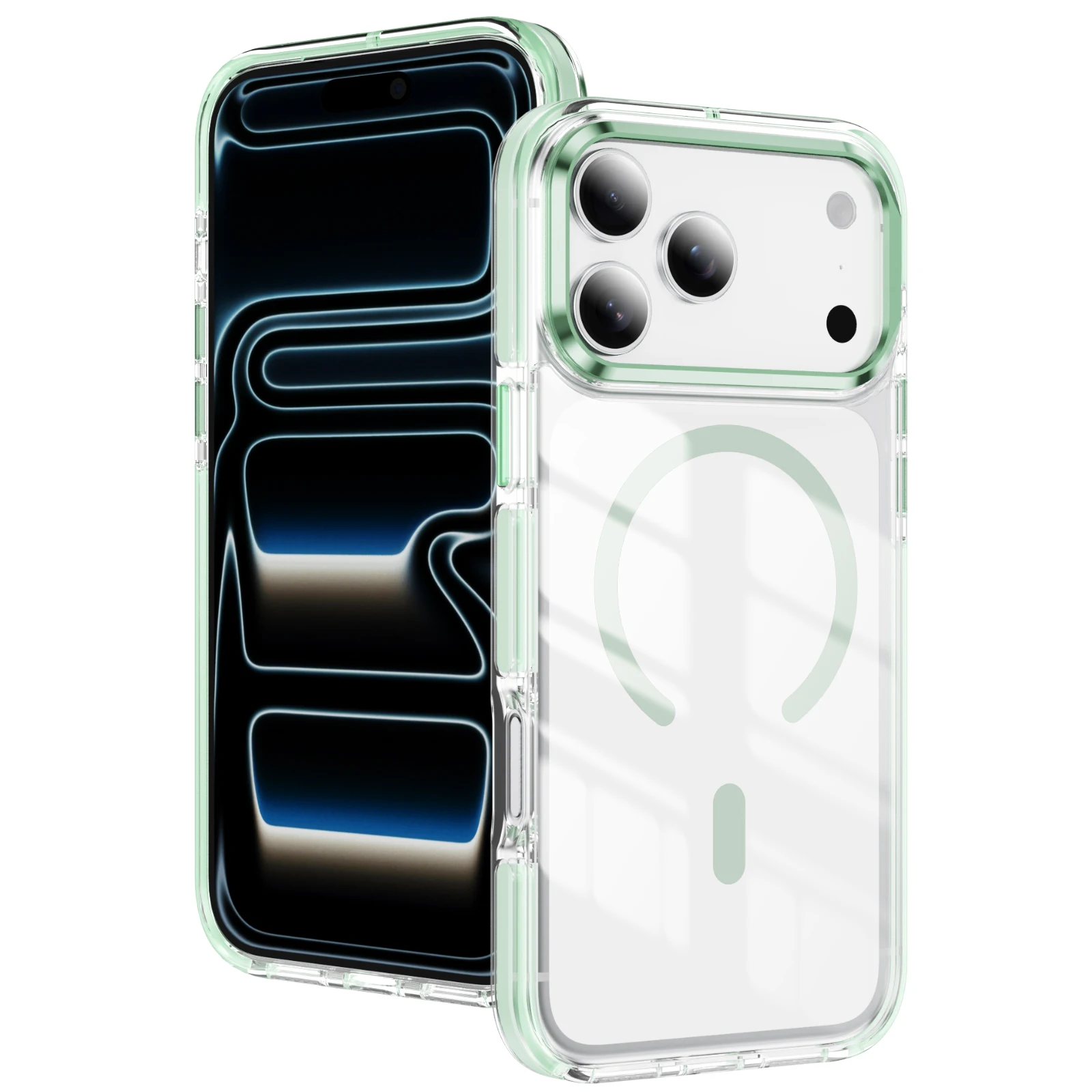 Capa Protetora Magnética Colorida (verde Para Iphone 17 Pro Max), Carregamento Sem Fio, Capa Transparente E Macia.