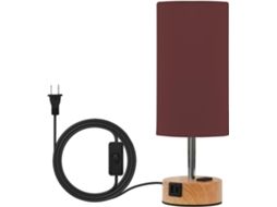 Base de mesa Yuiboo Borgonha simples com portas USB-C e USB-A, lâmpada LED incluída, estilo rústico.