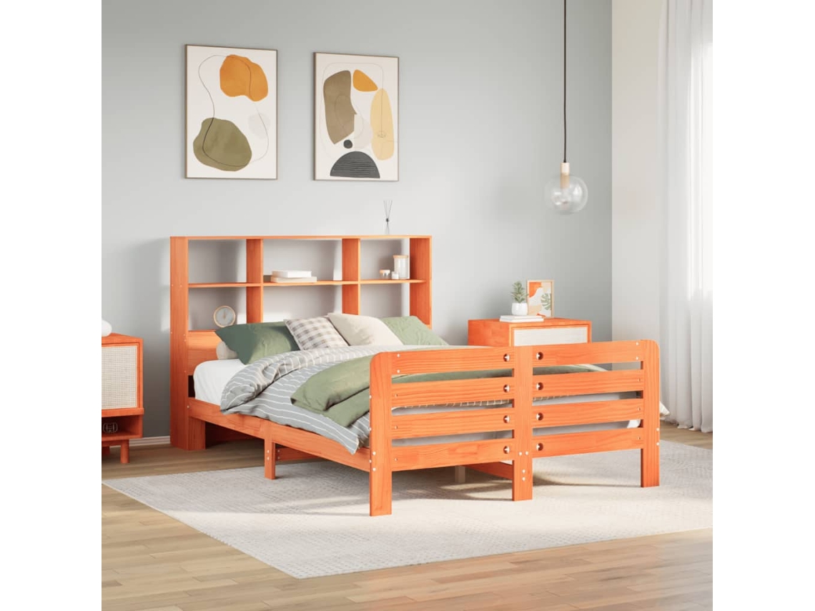 Vidaxl Cama Sem Colchão 140x200 Cm Madeira Pinho Maciça Castanho-mel