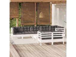 Vidaxl 9 Pcs Conj. Lounge De Jardim C/ Almofadões Pinho Maciço Branco