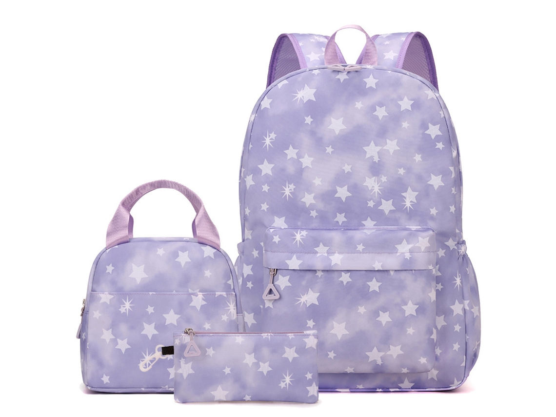 Mochila De Estudante De Três Peças, Grande Capacidade, Estrela, Roxa