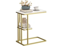 Mesa de Centro 100x50x45 58,5cm Branco e Madeira, bancada elevatória | S/MARCA