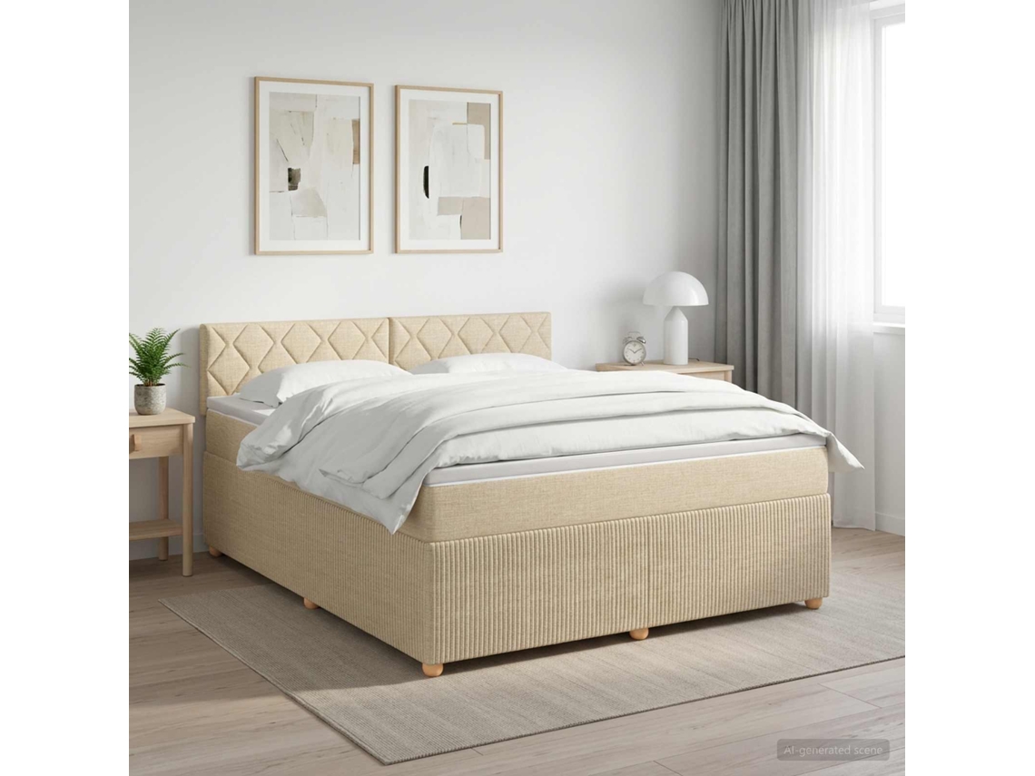 Vidaxl Cama Box Spring Com Colchão Creme 180 X 200 Cm Tecido