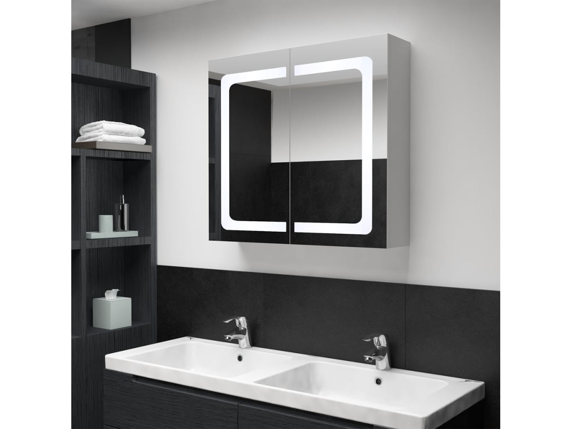 Vidaxl Armário Espelhado Para Casa De Banho Com Led 80x12,2x68 Cm