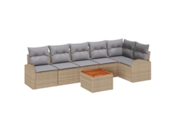 Conjunto 7 Sofá De Jardim Vidaxl Bege Vime Pe (289 X 124 X 69 Cm)