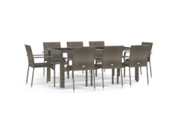 Conjunto de 9 Jantar para Jardim com Almofadões Vime Pe Cinza MAISON EXCLUSIVE